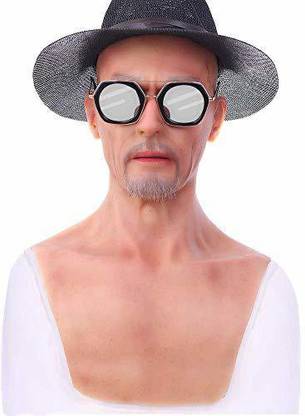 CYOMI Old Man Silicone Mask Realistic Western Male Face Full Headwear Elders Halloween Costume