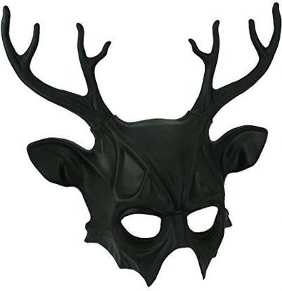 KBW Dark Demon Matte Black Wicked Deer Adult Costume Mask Elders Halloween Costume