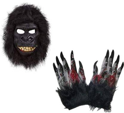 Brown Leaf Chimpanzee face Mask With Halloween Horror Gloves Set Horror Scary Prank Elders Halloween Costume