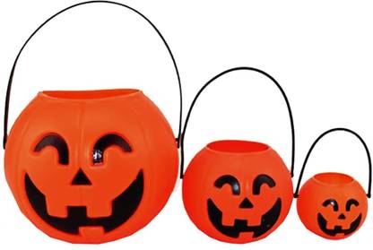 Brown Leaf Halloween Pumpkin Bucket Jack-O-Lantern 3 PCs, 1 Large 1 Medium 1 Small Pumpkin Elders Halloween Costume