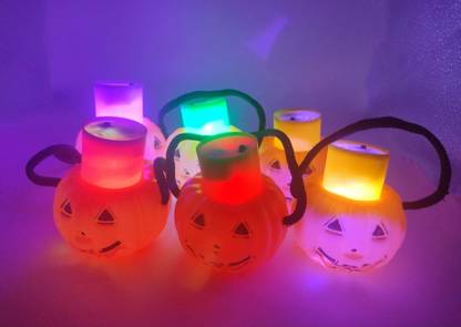 Brown Leaf Halloween Mini Pumpkin Jack-O-Lantern Led Light Basket for Party (Pack of 3) Elders Halloween Costume
