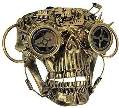 Zeckos Steamskully Metallic Finish Steampunk Skull With Spiked Goggles Costume Mask Elders Halloween Costume