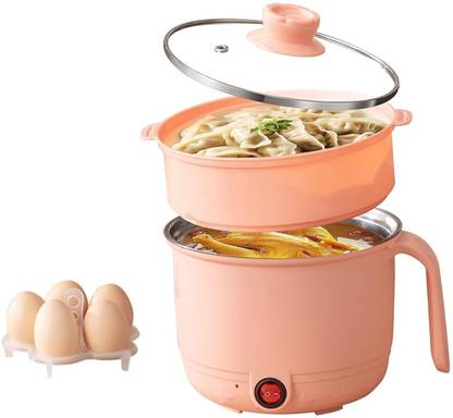 Estervig Multipurpose Electric Cooking Pot with Steamer Non-Stick Inner Steel Rice Cooker Rice Cooker, Deep Fryer, Egg Boiler, Food Steamer, Slow Cooker, Travel Cooker