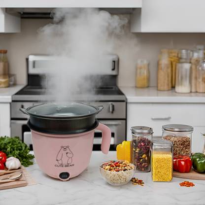 CREATION BAZAAR Cooker 1.8 L, Rice Maker Cooker with Steaming Feature, Multifunction Portable Travel Cooker, Rice Cooker, Food Steamer, Egg Cooker, Egg Boiler