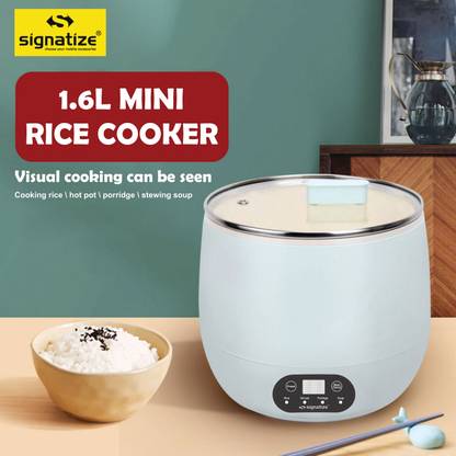 SIGNATIZE Rice Cookers,Portable Mini Rice Cooker with Non Stick Liner and Transparent Lid Electric Rice Cooker with Steaming Feature