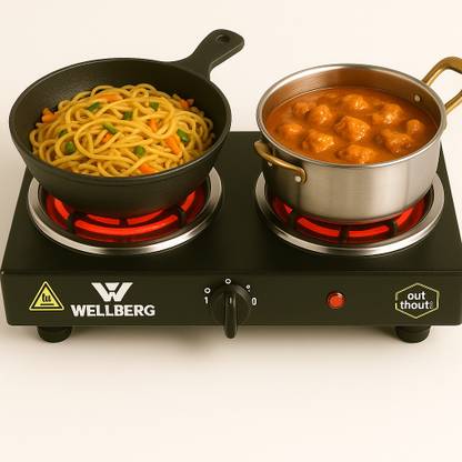 Wellberg 2000W Dual Burner Electric Hot Plate | Energy-Efficient Portable Stove for Easy Electric Cooking Heater