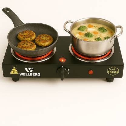 Wellberg Electric Double Burner 2000W | Portable & Powerful Hot Plate for Fast Cooking | Electric Cooking Heater