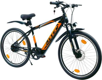 ALTER 26" 002S PRO ELECTRIC CYCLE | 95% PRE- ASSEMBLED WITH CHARGER (BLACK & ORANGE) 26 inches Single Speed Lithium-ion (Li-ion) Electric Cycle