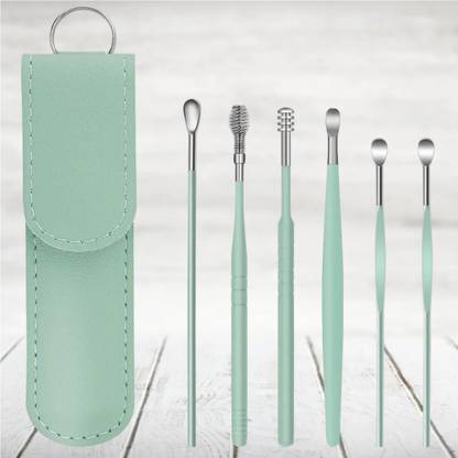 Taxila Leather Pouch Ear Wax Cleaner (6 Pc) Reusable Ear Wax Cleaner ( Green ) Electric Ear Cleaner