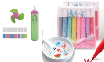 RHINETOYS Electric Fan Eraser with Eight Floating Pen DIY Art & Craft Stationery Set Cordless Electric Eraser