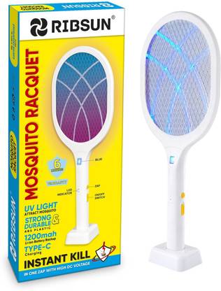 RIBSUN 2 in 1 UV Light Mosquito Racquet Electric with Base Stand, USB Type-C Charging Electric Insect Killer Indoor