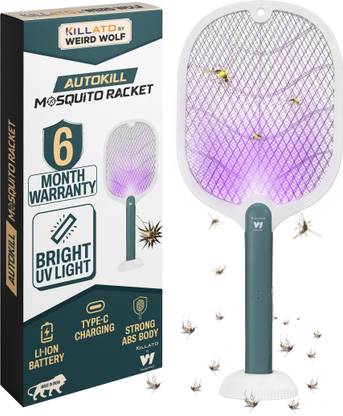 Killato by Weird Wolf 2 in 1 UV Light Mosquito Racket Bat with Base Stand, Rechargeable, Electric Insect Killer Indoor, Outdoor