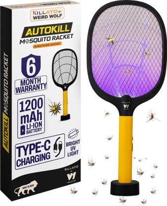Killato by Weird Wolf 2 in 1 UV Light Mosquito Bat Racket with Base Stand Rechargeable Electric Insect Killer Indoor, Outdoor