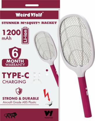 Killato by Weird Wolf Mosquito Bat Racket Rechargeable Maroon Electric Insect Killer Indoor, Outdoor
