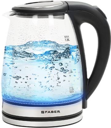 FABER 1.8L Electric Glass Kettle|2mm Borosilicate|Dry Heat Protection|LED Illuminator Beverage Maker