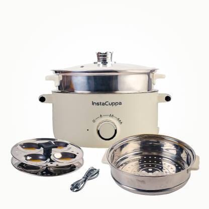InstaCuppa Nonstick Multi Cook Kettle With Steamer with 3 Adjustable Temperature (White) Multi Cooker Electric Kettle