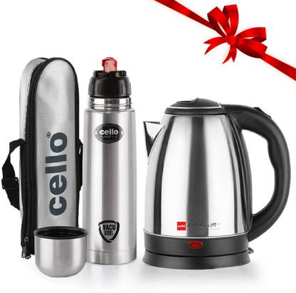 cello Quick Boil Pride Electric Kettle, 1.8 Ltr, Flipstyle Bottle with Jacket, 750 ml Electric Kettle  (2.55 L, Silver) at Rs. 1349