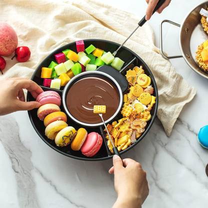 SOCHEP Chocolate Fondue Maker, Electric Chocolate Melting Pot Set with 4 Steel Forks Round Electric Pan