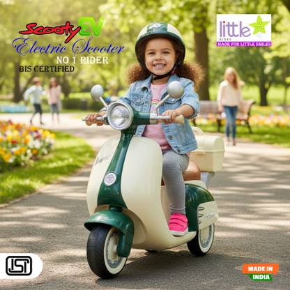 LITTLE RIDES Kids Battery Operated Scooter with LED Lights, Foot Pedal for Toddlers Aged 2–5 Scooter Battery Operated Ride On