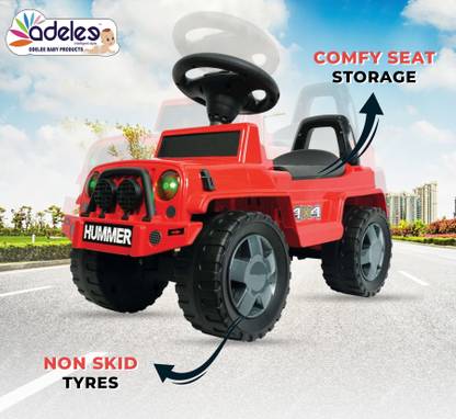ODELEE Hummer Manual Push Car With Front Light Music And Back Rest Car Non Battery Operated Ride On