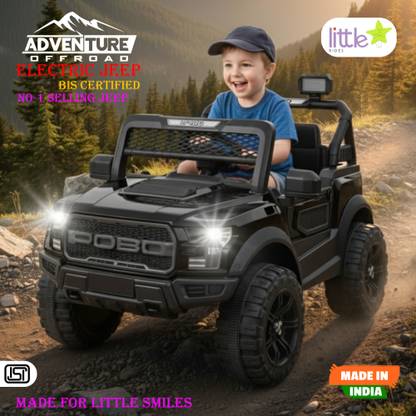LITTLE RIDES Pobo 12v Battery Operated Jeep for Kids, with Light & Music Big Jeep Battery Jeep Battery Operated Ride On