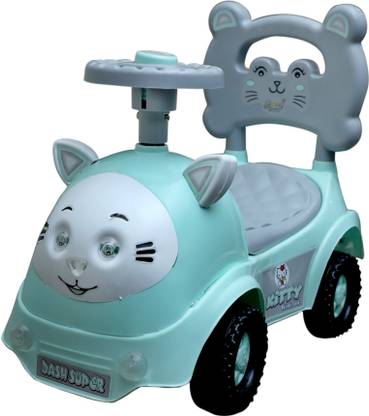 Maanit DASH SUPER Kids Manual Ride On Cart Kitty Design Under Seat Storage Compartment Car Battery Operated Ride On