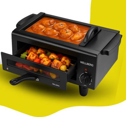 WELLBERG 2-in-1 Pizza Oven & Grill–2200W Stainless Steel Heating Element + Control Switch Electric Tandoor