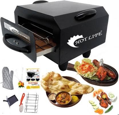 HOT LIFE 2-in-1 Steel Element 1500W Small Electric Tandoor Combo Hand Gloves, Grill Stand, Magic Cloth, Recipe Book, 4 Skewers, Pizza Cutter, 4 Shocked Proof Rubber Legs (Black) Electric Tandoor Electric Tandoor
