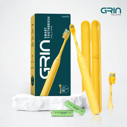 Grin Rechargeable Electric Toothbrush for Adults with 2 Brush Heads, 3 Cleaning Modes Electric Toothbrush