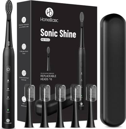 HOMEBASIC Sonic Shine 6 Dupont Brush Heads, 3 Modes, USB-C, IPX7 Waterproof Electric Toothbrush