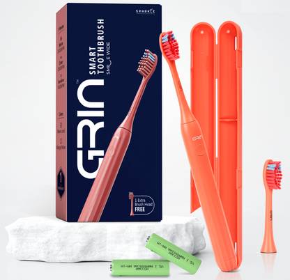 Grin Rechargeable Electric Toothbrush for Adults with 2 Brush Heads, 3 Cleaning Modes Electric Toothbrush