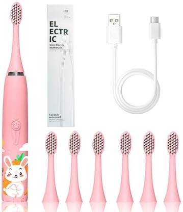 24x7eMall Kids Children Automatic Toothbrush Kit With 6 Brushes Bunny Electric Toothbrush