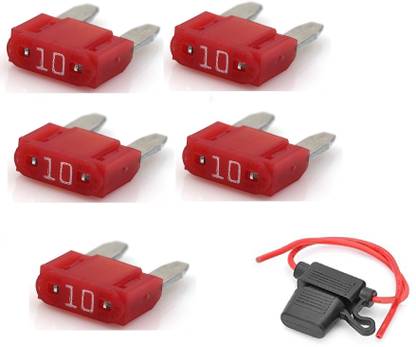 PBROS 5 Pieces 10 Amp Mini Blade Fuse with 1 Pcs inline holder 5 Pieces 10 Amp Mini Blade Fuse with 1 Pcs waterproof In Line Mini Blade Fuse Electrical Fuse