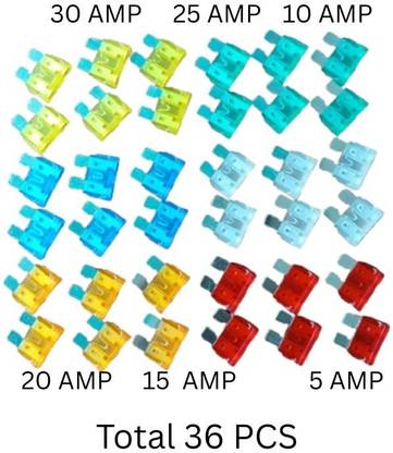 MashGan MashGan Electrical Fuse (5 AMP to 30 AMP A) 36 Pieces Mini Blade Fuse -COMBO of (5 AMP,10AMP,15 AMP,20 AMP,25 AMP, 30 AMP) Electrical Fuse