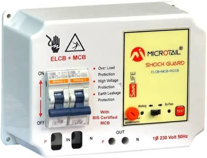MICROTAIL Single Phase 40A 2 Pole RCCB + ISI Marked MCB with High Voltage Protection ELCB+MCB+RCCB MCB