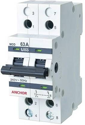 Anchor By Panasonic UNO Series 63 Ampere Dual Pole Change Over Switch Circuit Breaker | 63 Amp MCB for Home, Office, Hospital, Factoy MCB