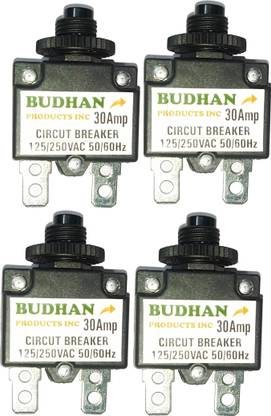 BUDHAN PRODUCTS INC 4 units of 30 Amps Mini Circuit Breaker | Thermal Overload Protector AC 125/250V 30A Push Button Reset | 30Amp Load Switch, PCB Mount MCB