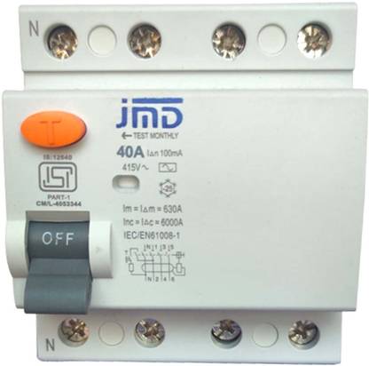 jmD Gold Rccb_Four Pole 40 AMP/100MA 240V Residual Current Circuit Breaker ISI Mark 0019 MCB