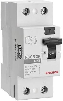 Anchor By Panasonic UNO Series 40 Amp Dual Pole 30mA RCCB | 2 Pole RCCB 40A with Over Switch Circuit Breaker MCB