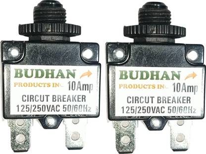 BUDHAN PRODUCTS INC 2 No's of 10 Amps Mini Circuit Breaker | Thermal Overload Protector AC 125/250V 10A Push Button Reset | 10Amp Load Switch, PCB Mount MCB