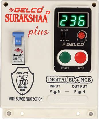 GELCO Surakshaa Plus Digital ELCB High Voltage, Overload Protection MCB