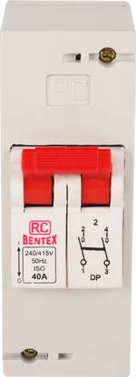 आर सी बेंटेक्स Plastic Enclosure Distribution Board 2 Pole with Isolator Switch 40 Amp X04DE00042 MCB