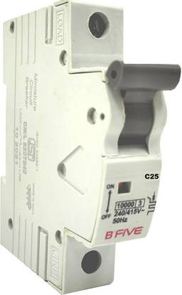 b'five Safety 1st Miniature circuit Breaker MCB Single Pole PVC Plastic C Curve C25A ‎MCB BSF-40125 Single Pole SPMSB 240 Volts A.C. 50Hz. 10000A C25A-MCB MCB