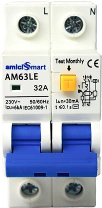 amiciSmart 32A RCBO, 220V Residual Current Circuit Breaker with Over Current Short-Circuit and Leakage Protection MCB
