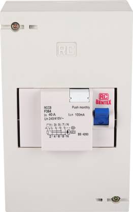 RC BENTEX Plastic Enclosure Distribution Board Four Pole with ELCB / RCCB 40 Amp X04RE00124 MCB