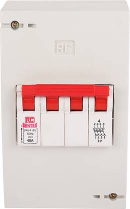 RC BENTEX Plastic Enclosure Distribution Board Four Pole with Isolator Switch 40 Amp X04DE00104 MCB