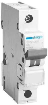 Hager MINIATURE CIRCUIT BREAKER (MCB) 1 POLE,2 AMP, CURVE TYPE C Bre.capa. 10 kA CAT NO-NCN102N MCB