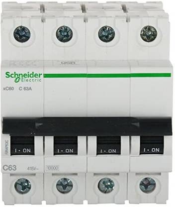 schneider (A9N4P63C) Acti 9 63-Amp 4-Pole C Curve MCB, White, Standard MCB