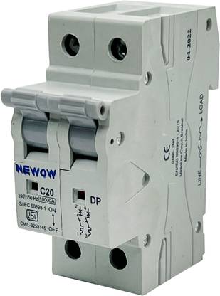 Newow Miniature Circuit Breakers (MCBs) - 20A C-Curve Double Pole ISI Marked - MCB