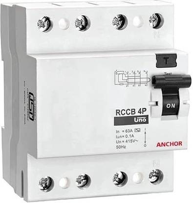 Anchor By Panasonic UNO Series RCCB 63 AMP | 100mA Four Pole Residual Current Circuit Breaker MCB